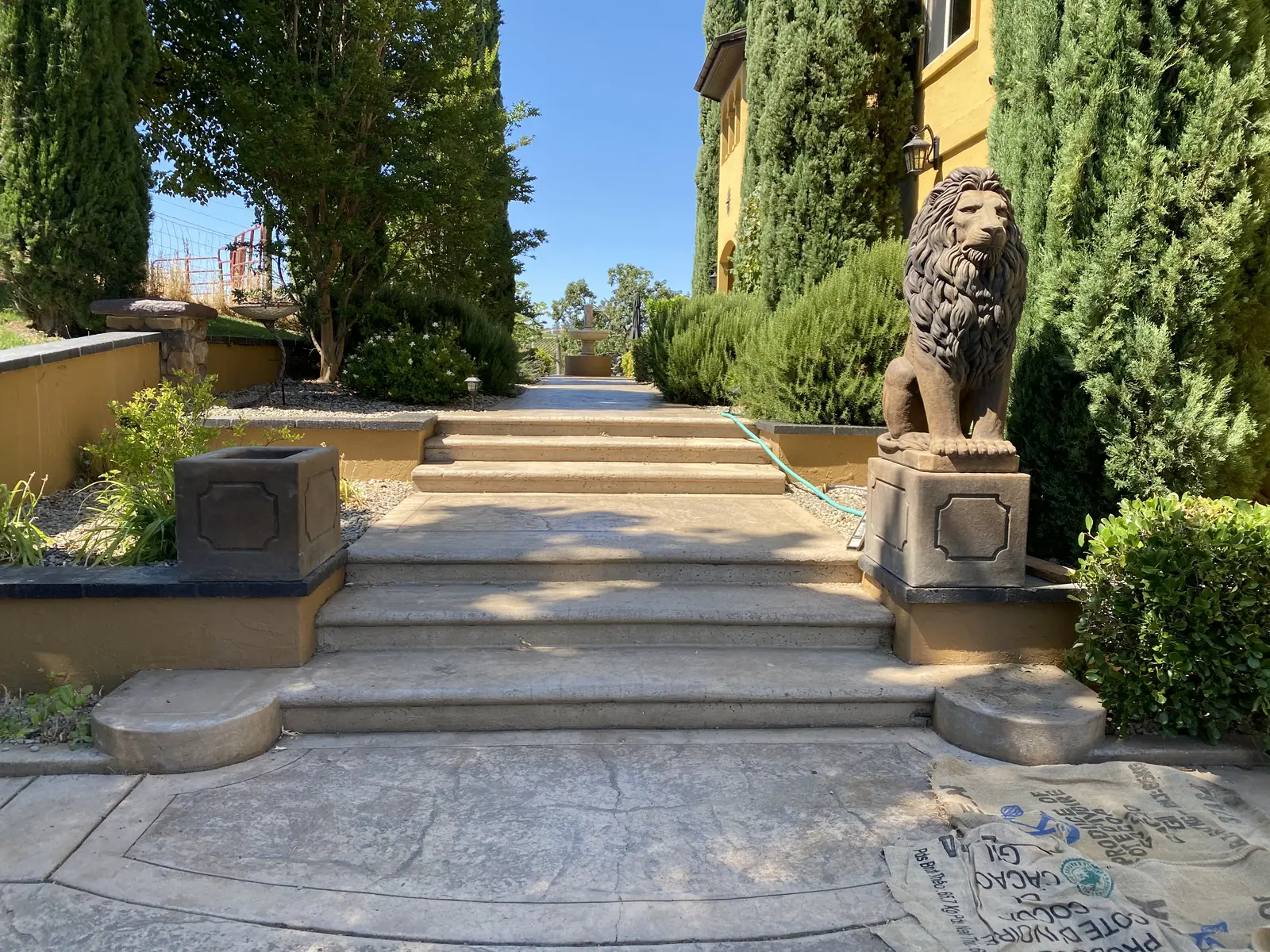 Formal landscape entrance with broad stone steps